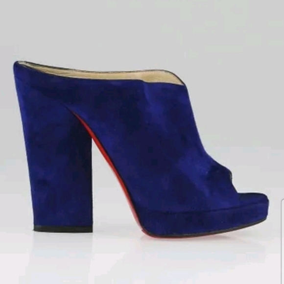 Christian Louboutin Womens Blue Suede Roche Chunky Peep Toe Mule 40 8US - Picture 2 of 15